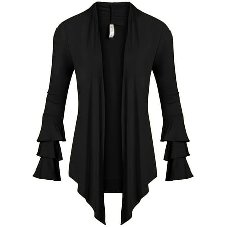 - Simlu Womens Open Front Cardigan Sweater Ruffle Long Sleeve Cardigan Reg and Plus Size - Made in USA