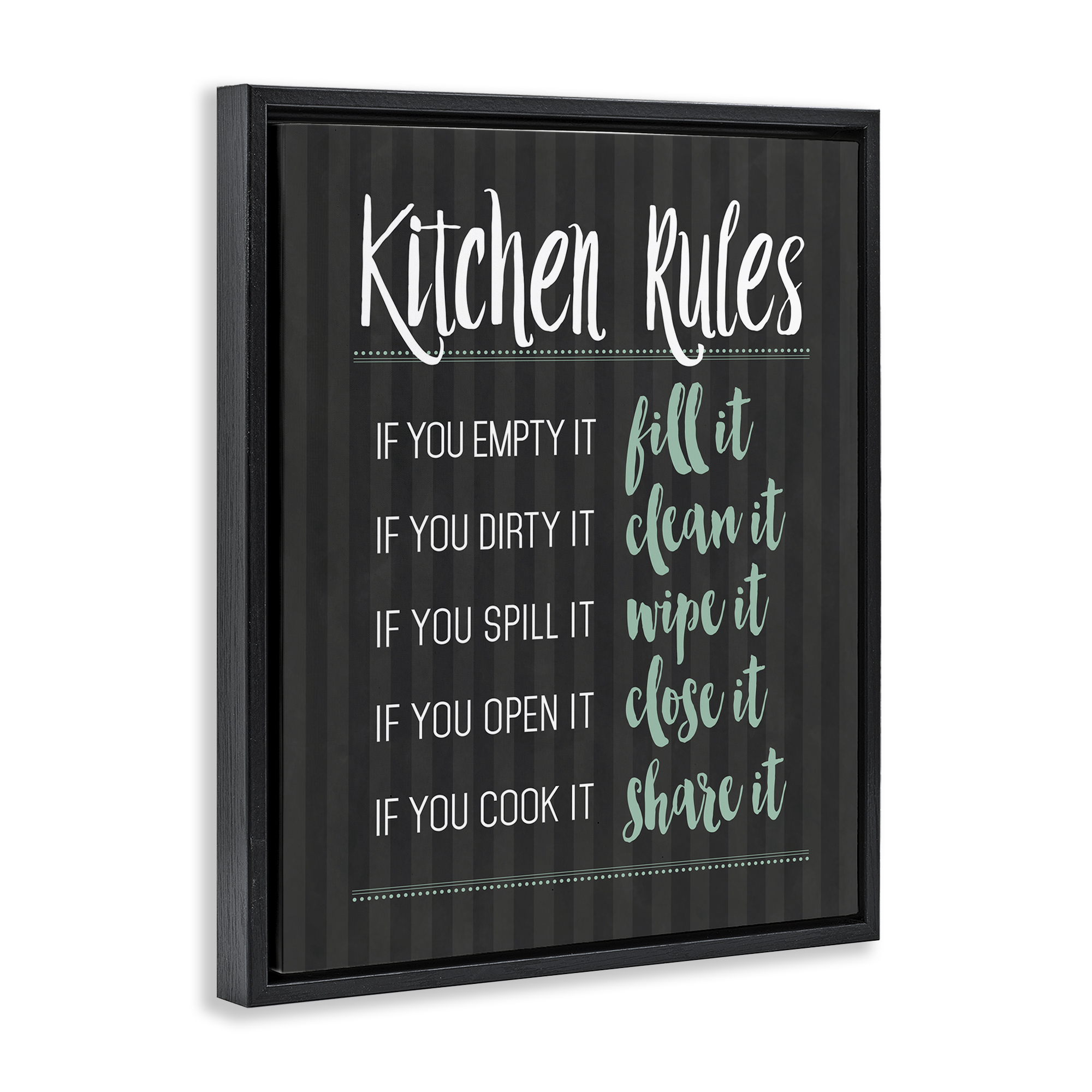 Kitchen Rules Black & Green Black Framed Floater Canvas Wall Art, design by Lettered and Lined