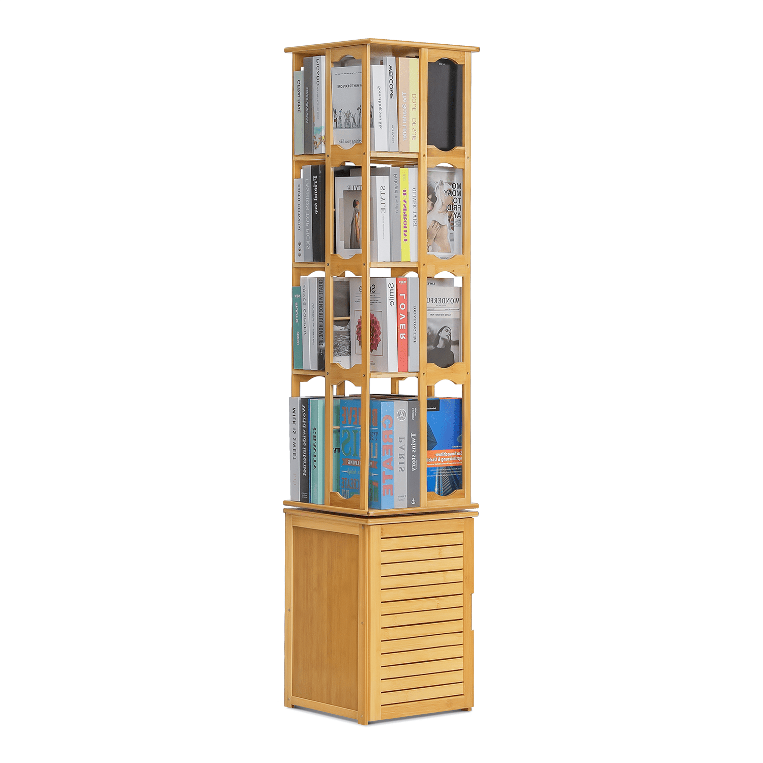 MoNiBloom Bamboo 6 Tiers Open Bookcase, Spinning Bookshelf Organizer