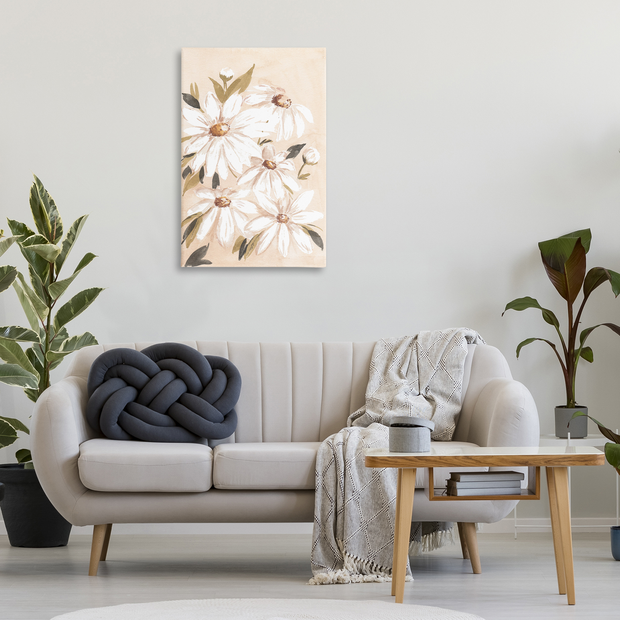 Stupell Industries Soft Muted Daisies Botanical & Floral Painting Gallery Wrapped Canvas Art Print Wall Art, 24 x 36