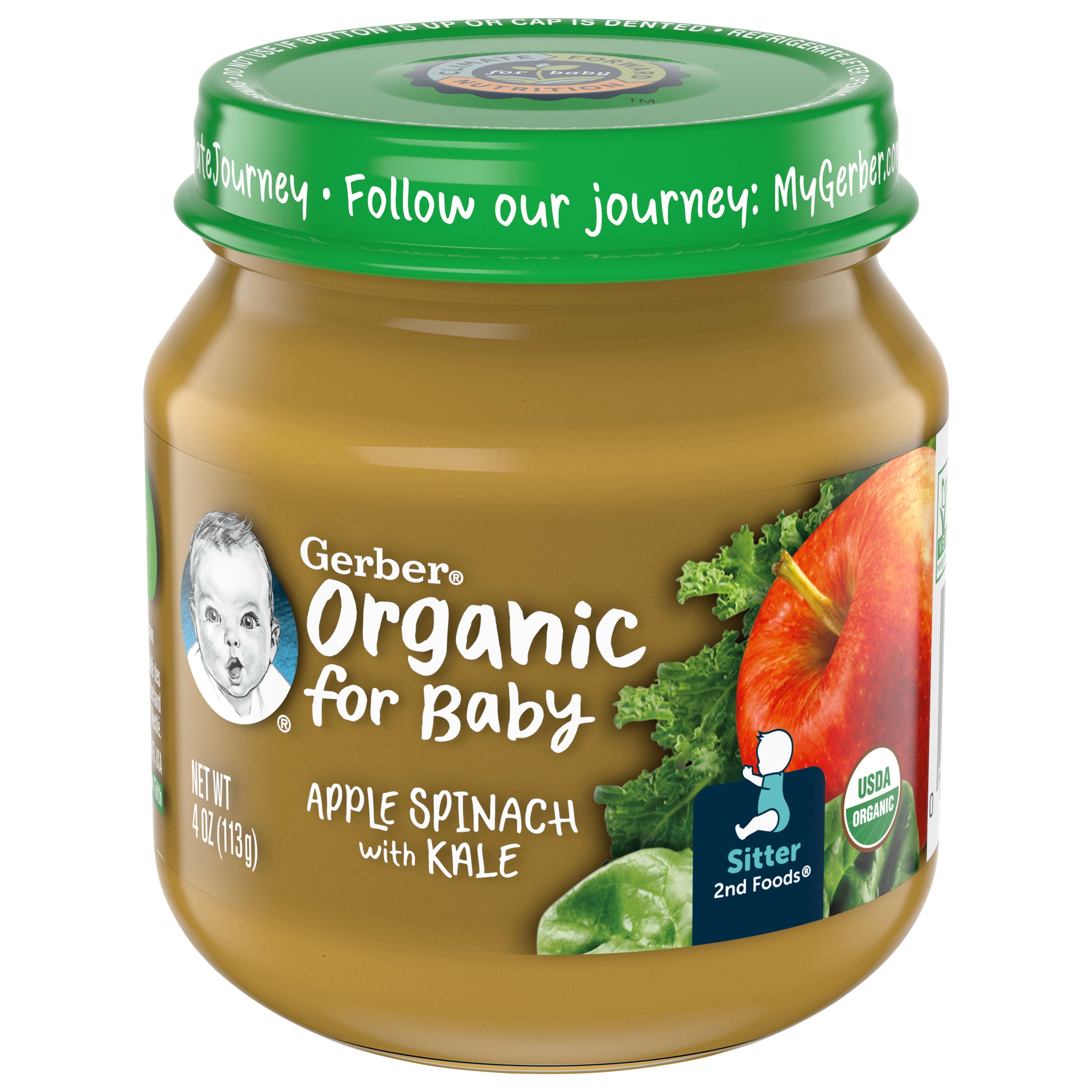 Gerber 2nd Foods Organic for Baby Baby Food, Apple Spinach Kale, 4 oz Jar (10 Pack)
