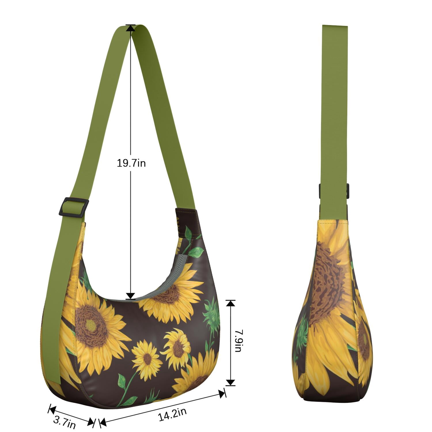 Casual Crossbody Purse for Women – Lightweight & Spacious, Boho Sunflower and Butterfly Floral Print, Rustic Vintage Country Style, Water-Resistant Durable Purse