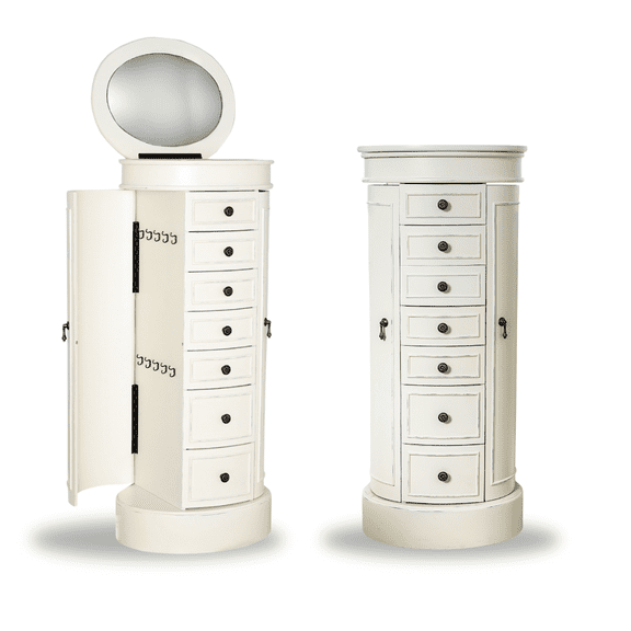 Hives & Honey Bailey Women's Adult Round Free Standing Jewelry Armoire, Vintage Style, Tuscan White