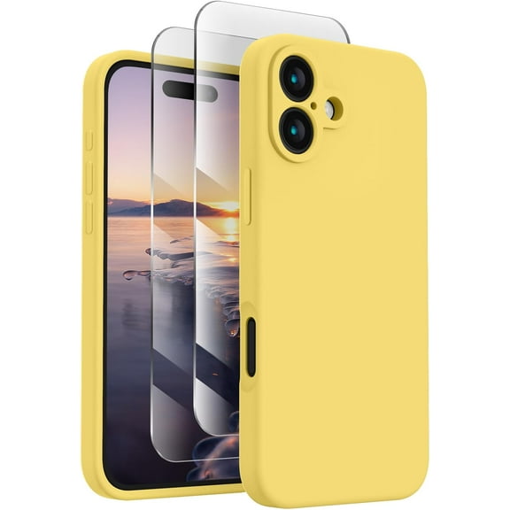KOMI Designed for iPhone 16 Case, Silicone Upgraded [Camera Protection] Phone Case with [2 Screen Protectors], Soft Anti-Scratch Microfiber Lining Inside, 6.1 inch, Yellow