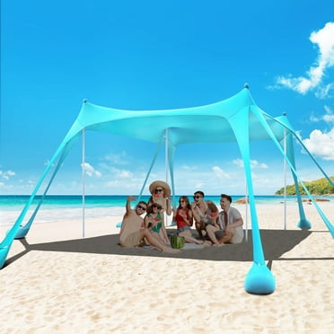 YISUFO 10x10ft 8-10 Person Beach Tent Canopy with 8 Sandbags, UPF50  Sun Shade Portable Sun Shelter Tents, Easy Setup for Camping Trips, Fishing, Backyard Fun and Picnics