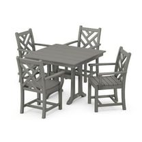 POLYWOOD Chippendale 5-Piece Farmhouse Trestle Arm Chair Dining Set in Slate Grey