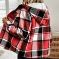 thumbnail image 4 of Women's Fashion Casual Loose-Fitting Long-Sleeved Plaid Print Hooded Jacket Baseball Jacket for Fall and Streetwear Style,Red,L, 4 of 7