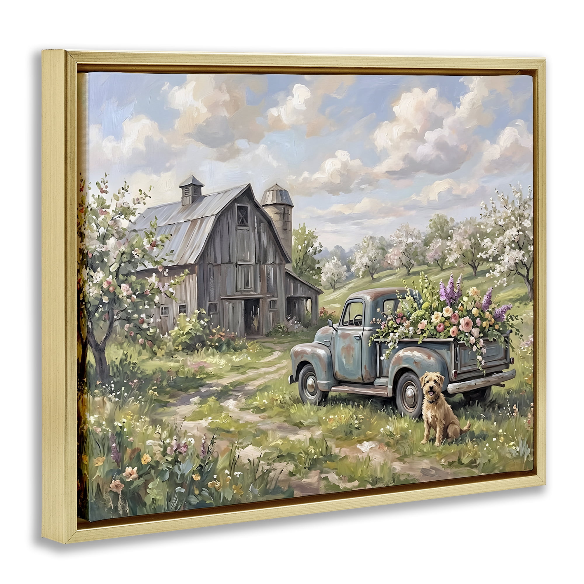 Stupell Industries Proud Dog by Truckload of Flowers Gold Framed Floater Canvas Wall Art, design by Tabz Jones