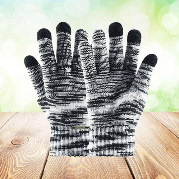 WHAMVOX Wool Knitting Touch Screen Gloves Winter Warm Full Finger Gloves (Black and White)