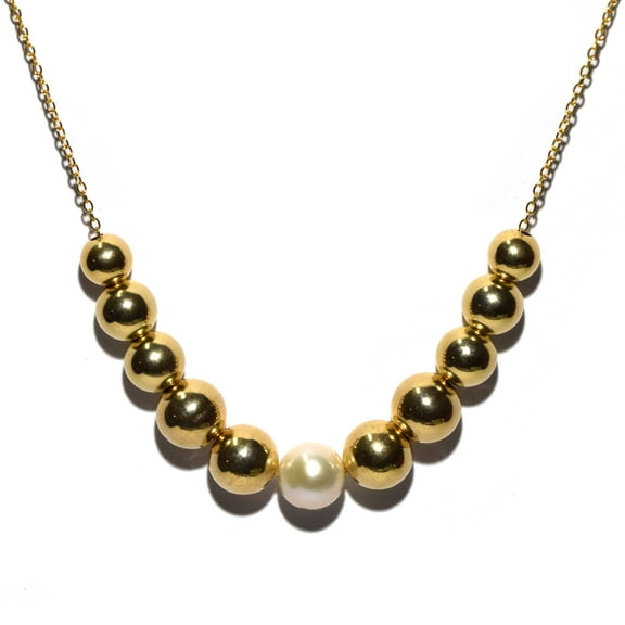 14K Yellow Gold Filled 18.5 inch Add A Bead Necklace Chain w/ Semi-Precious 8mm White Pearl Bead and 10 Decending 14k YGF Beads
