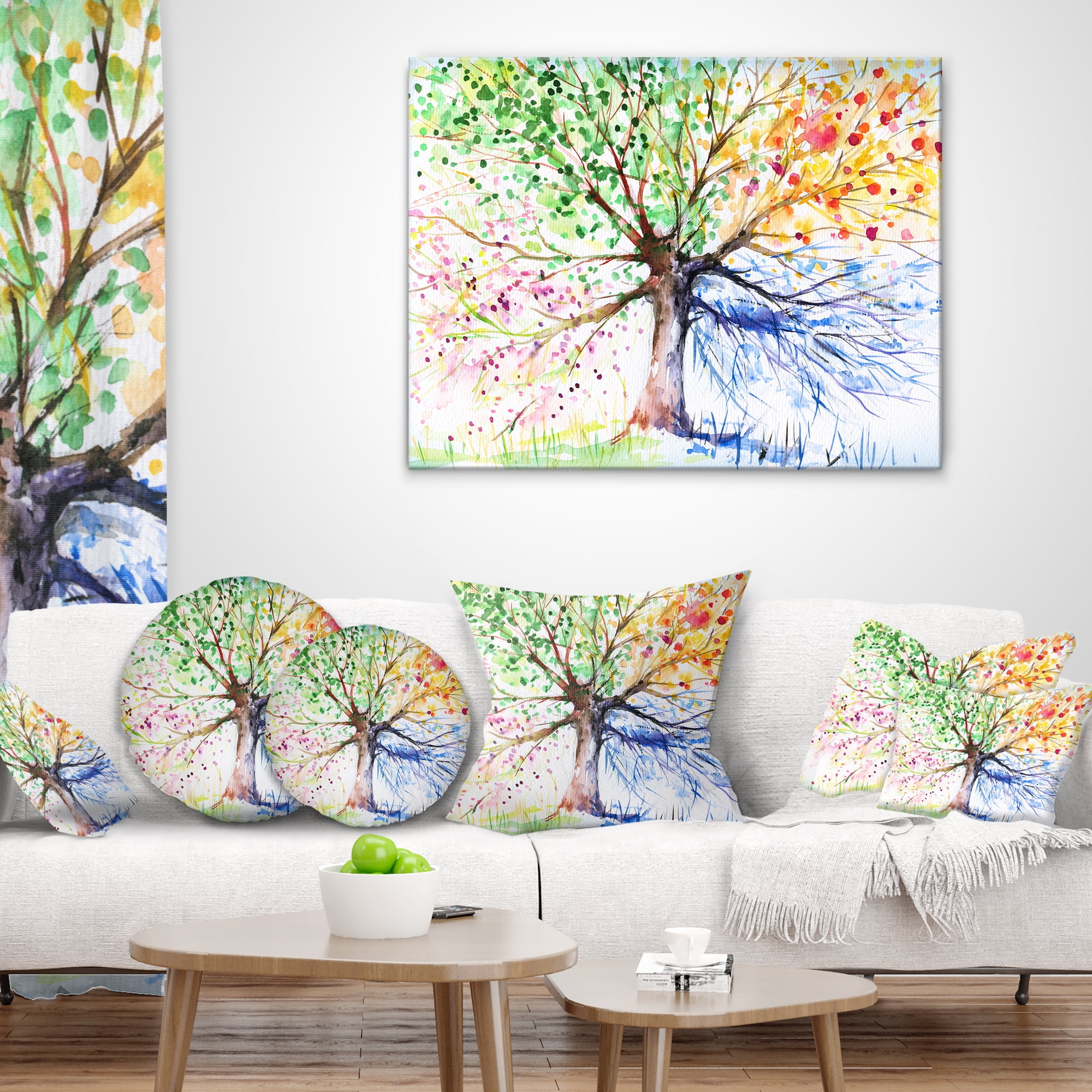 Designart Four Seasons Tree - Floral Throw Pillow - 16x16