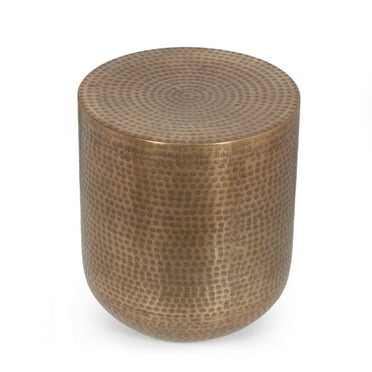GDF Studio Weichman Boho Handmade Aluminum Drum Side Table, Aged Brass