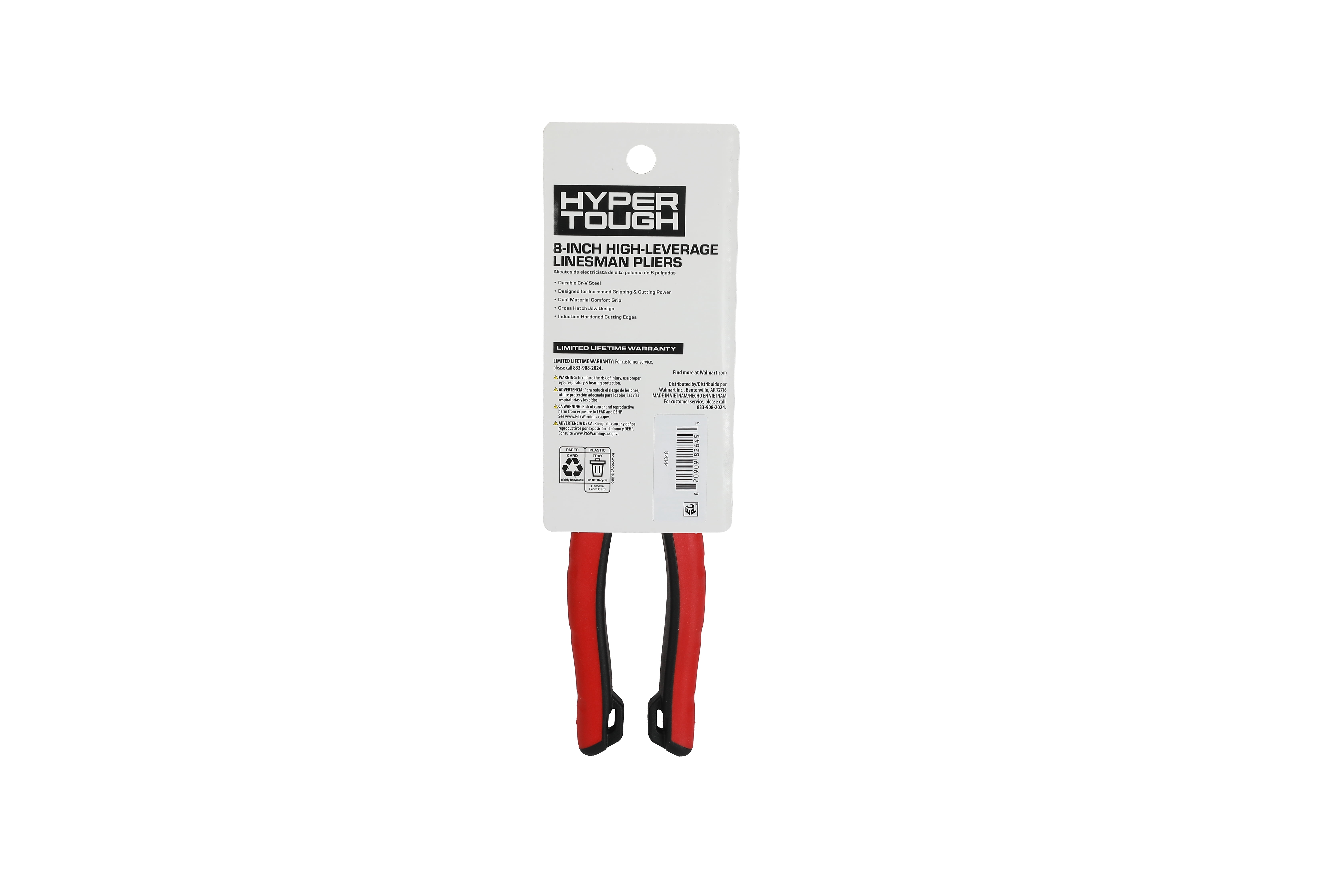 Hyper Tough 8-inch High Leverage Linesman Pliers with Dual Material Comfort Grips