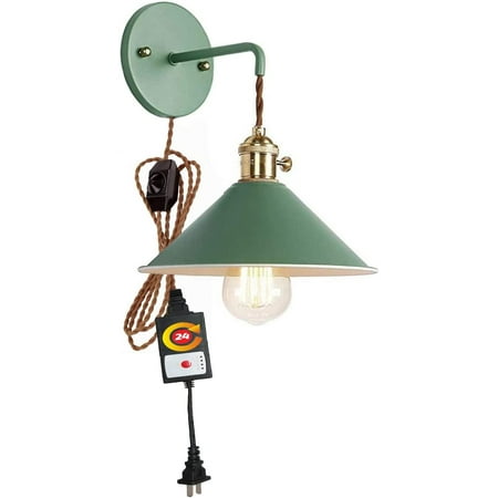 

FSLiving 1-Light Plug-in Wall Sconce Macaron Lighting Fixture Dimmable Wall Sconce Timing Wall Lamp Copper lamp Holder with Matte Paint Body Bedside lamp Bathroom Vanity Lights-Green