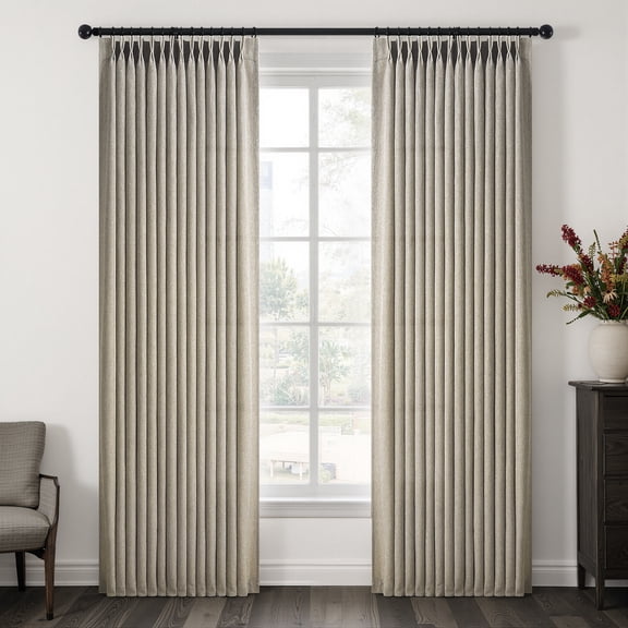 Jainmy Natural Linen Pinch Pleated Curtains 84 inch Length 2 Panels Set for Bedroom Living Room, Light Filtering Farmhouse Drapes with Hooks Memory Trained Pleated Semi Sheer Curtain,40"×84"