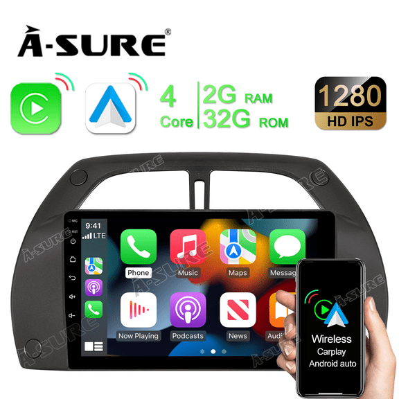 9" Android 14 Car Stereo for Toyota RAV4 2000-2004, 2 32GB Radio Support Wireless CarPlay Android Auto GPS Navi Wi-Fi Bluetooth SWC DSP FM RDS USB