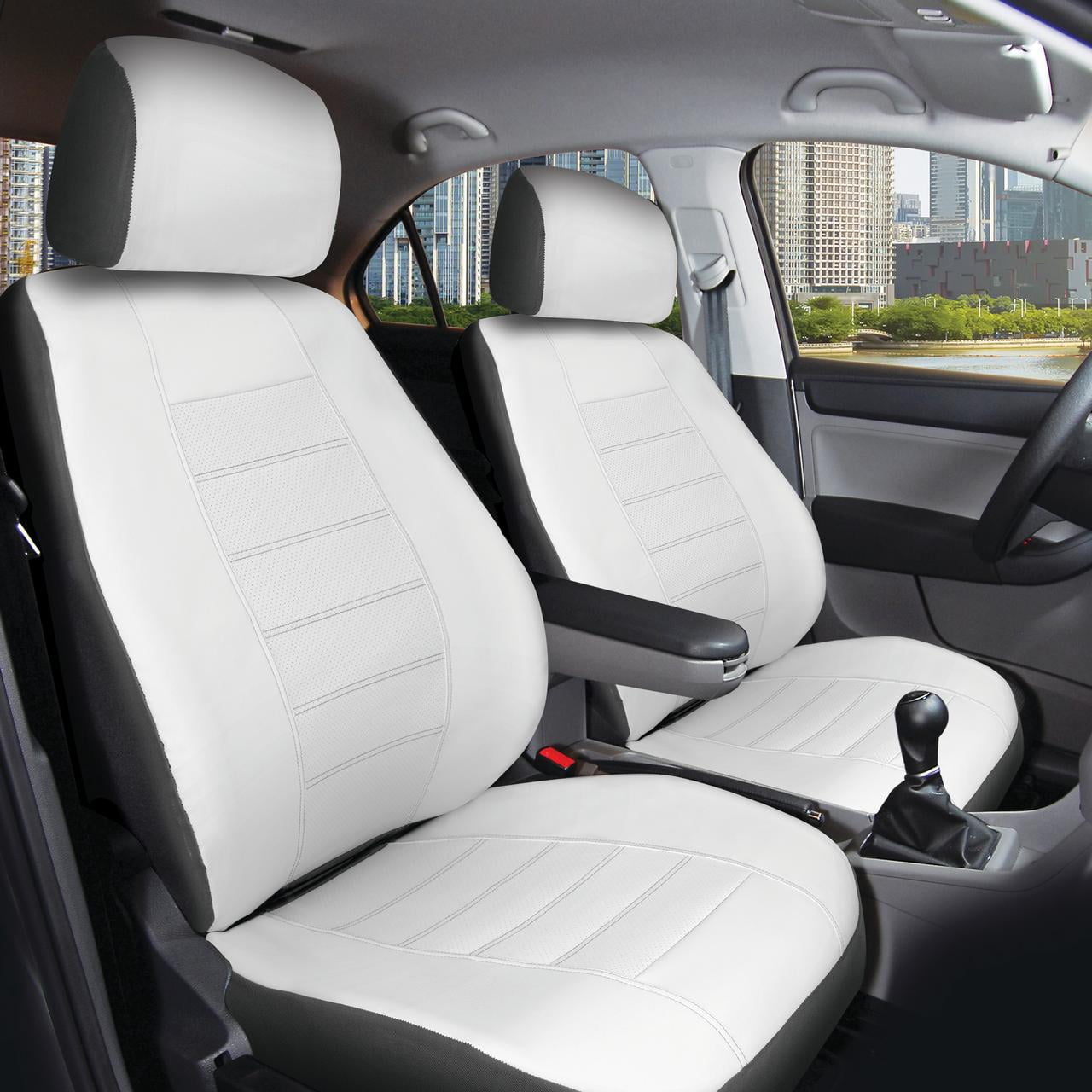 Auto Drive Sport White Faux Leather Seat Cover for Cars-2 Pack Universal Fit