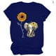 thumbnail image 1 of Camiseta de mujer Blusa con cuello redondo y manga corta con estampado de girasol, azul marino, L Scienceny  AP001988-19, 1 of 5