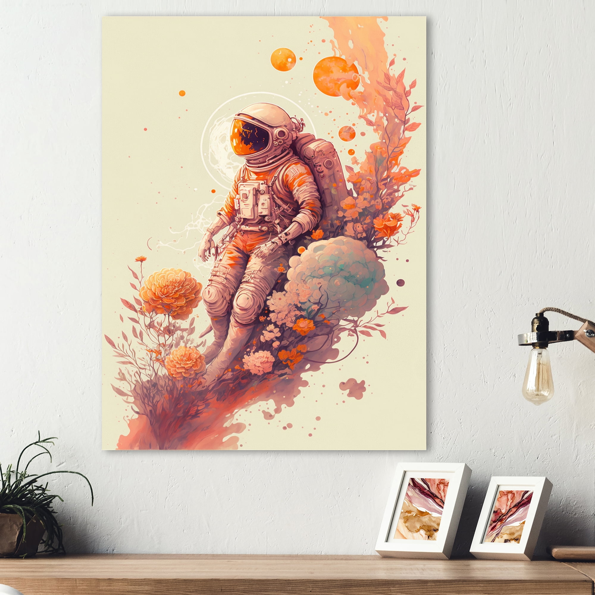 Designart Astronaut Floral Dream III Canvas Wall Art