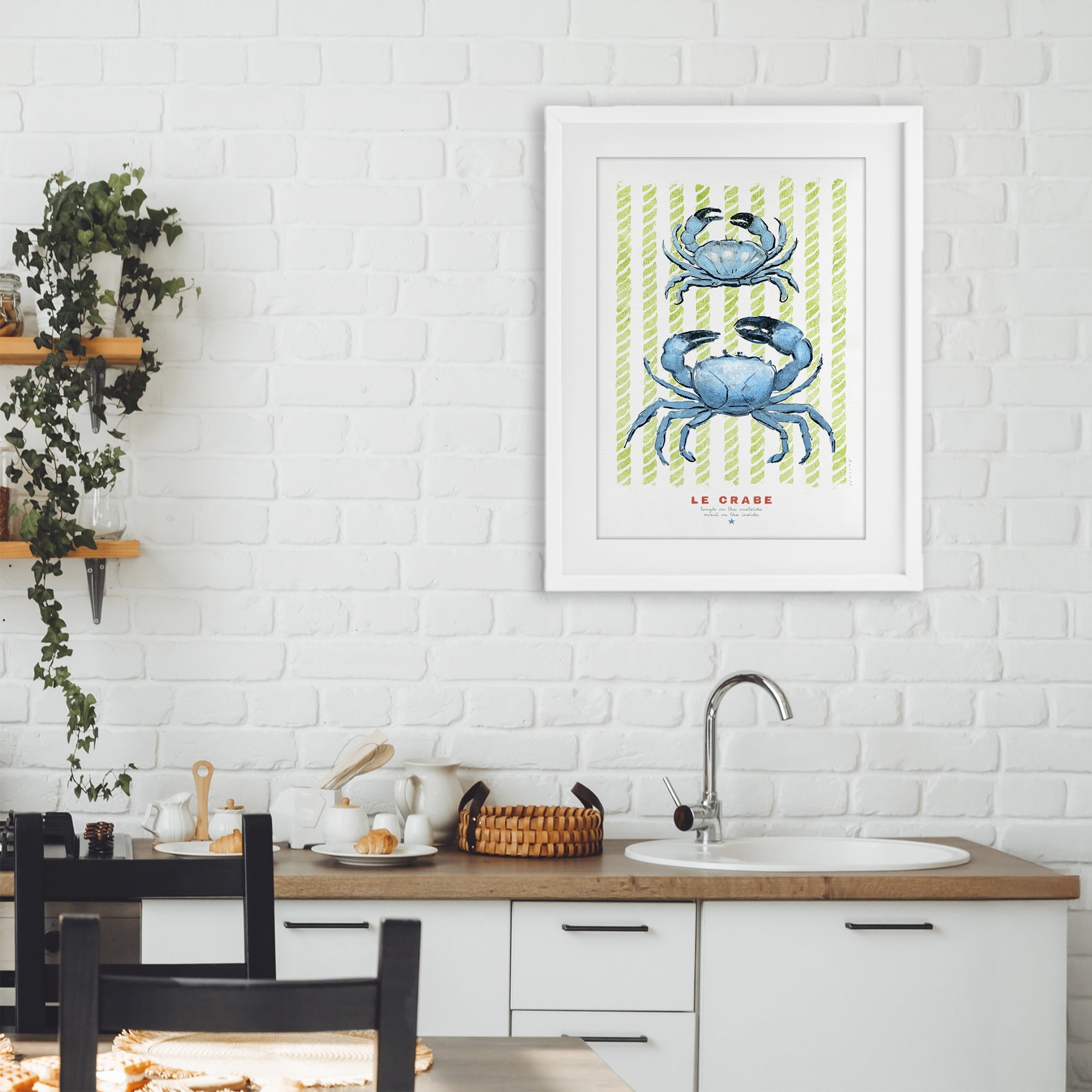 Stupell Industries Modern Bistro Crabs White Framed Print Under Glass, design by Chad Barrett