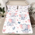 thumbnail image 2 of Homewish Lovely Elephant Twin Sheet Sets,Kawaii Zoo Animal Twin Fitted Sheet,Rustic Flower Butterfly Flat Sheet For Teens,Microfiber Bedroom Decor,3 Pieces, 2 of 7
