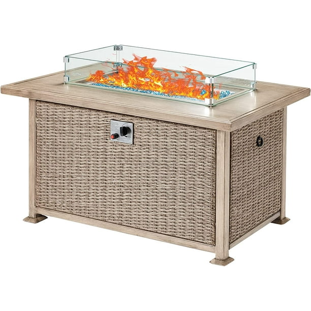 50 in Propane Fire Pit Table,Rattan Fire Pit Table with Glass Wind