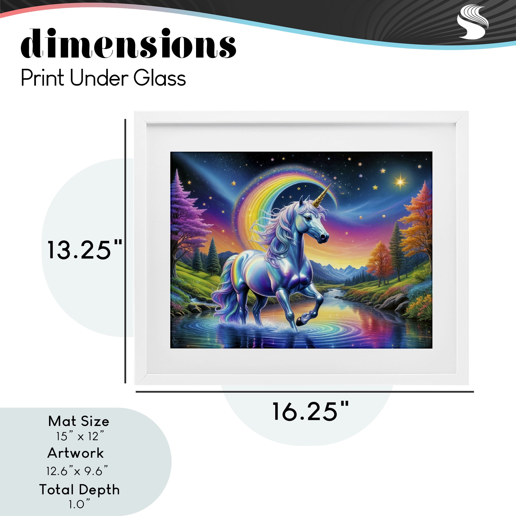 Stupell Industries Rainbow Prism Unicorn White Framed Print Under Glass, design by Tabz Jones