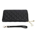 thumbnail image 1 of Cartera larga con cremallera para mujer Cartera de piel sintética con estampado de diamantes para mujer Negro, 1 of 10