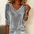 thumbnail image 2 of Ahabrexf Satin Blouses for Women, Solid Color Draped Cowl Neck 3/4 Sleeve Casual Satin Top, 1 Pc, 2 of 8