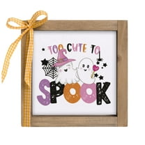 Too Cute To Spook Sign, 6 Inch Wooden Halloween Decorative Signage Table Top Decor, Indoor Tabletop Wall Art Shelf Mantel Desk Tiered Tray Rustic Farmhouse Home Decorations