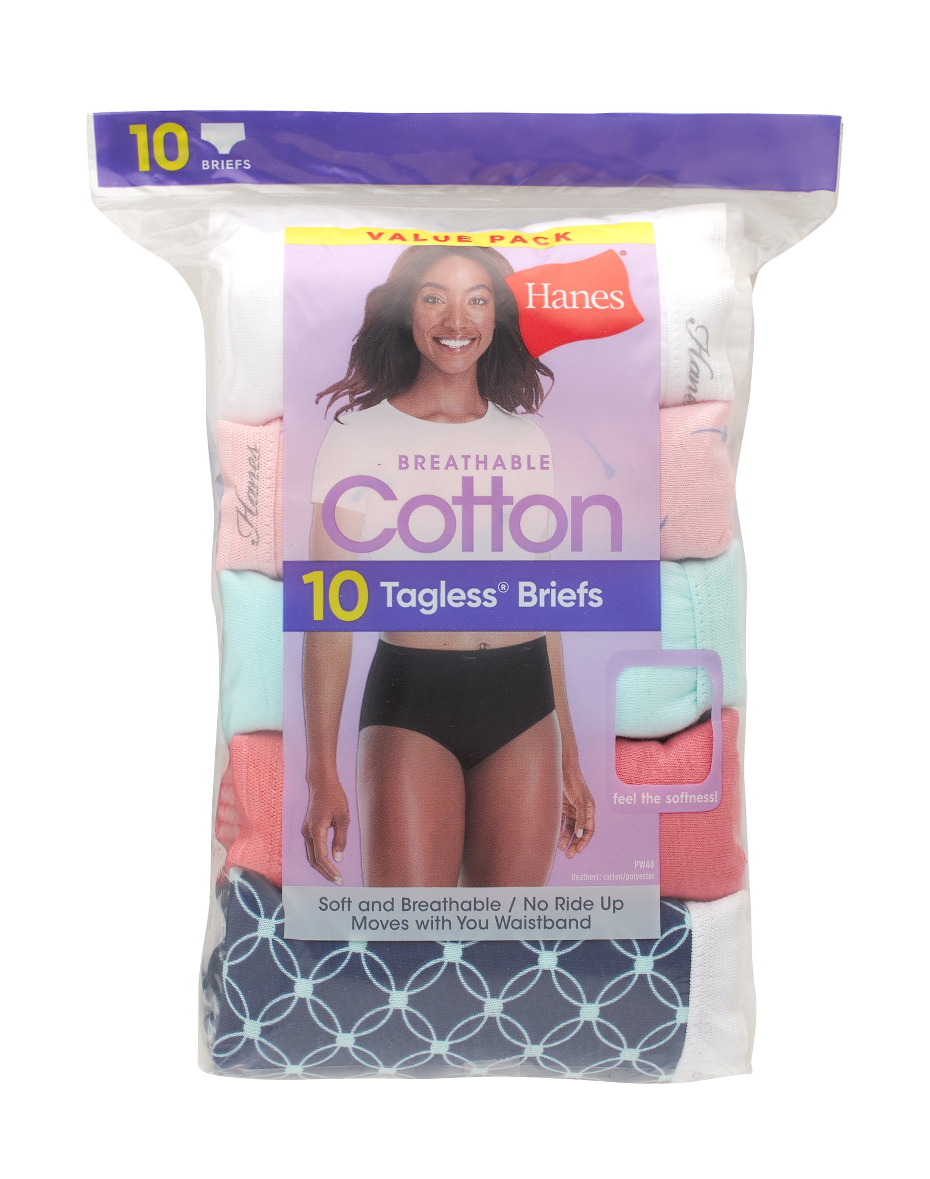 Hanes Women's Breathable Cotton Brief Underwear, White or Assorted, 10-Pack 10