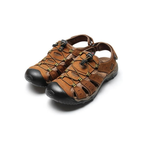 Closed Toe Fisherman Sandal - Men Outdoor Beach Shoes Fisherman Closed Toe Sandals Sports Leather Flats Summer Size9.5