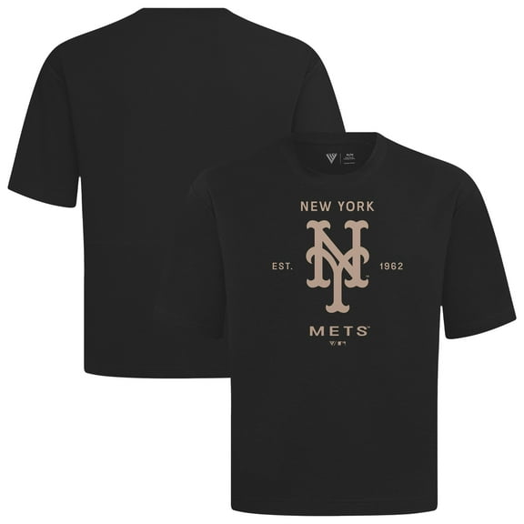 Men's Levelwear Black New York Mets Crossway Oversized Luxe Signature Knit T-Shirt