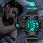 Mens Digital Sports Watch With Stopwatch/Alarm/Dual Time/ LED Backlight Outdoor Sports Waterproof Watch PU Strap Gifts for Man Christmas Gifts