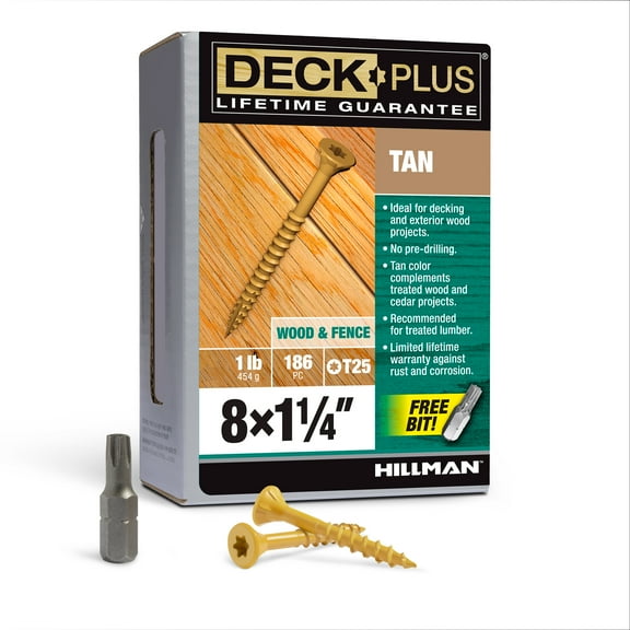 Deck Plus Tan Deck Screws, Exterior Screws, Steel, 1lb Box (#8 x 1.25")