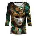 thumbnail image 5 of Cavosen Carnival Day Womens 3/4 Sleeve T Shirts Casual Holiday Mardi Gras Round Neck Blouse Mask Graphic Print Tops Festival Stylish Shirts Loose Going out Tees Party Shrove Tuesday 2XL, 5 of 5