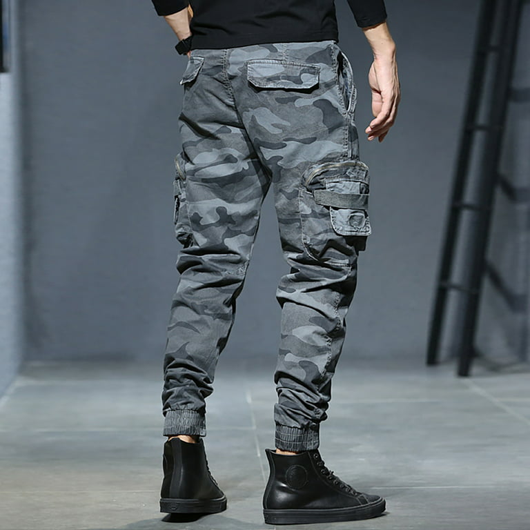 Grey Cargo Pants For Men Mens Fashion Casual Loose Cotton Plus Size Pocket  Lace Up Camouflage Pants Trousers Overall