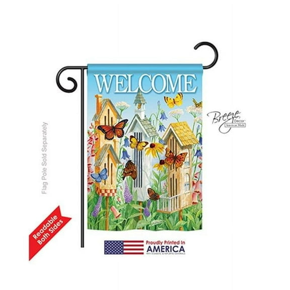 Breeze Decor 50047 Welcome Butterfly Houses 2-Sided Impression Garden Flag - 13 x 18.5 in.