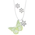 thumbnail image 1 of Delight Jewelry Acrylic Cut Out Butterfly Mirror Lime Green Silver tone Snowflake Charm Necklace and Stud Earrings, 1 of 4