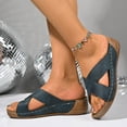 thumbnail image 4 of Womens Slip On Slide Sandals Crisscross Straps Open Toe Soft Casual Summer Beach Wedge Platform Sandal Navy Women Sandal, 4 of 9