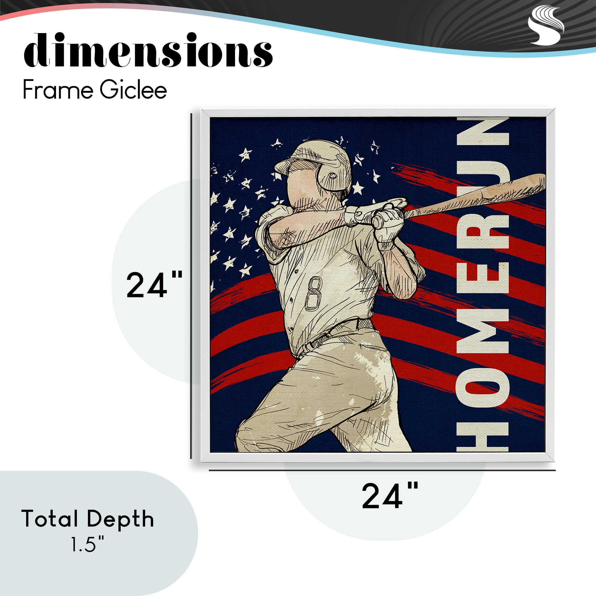 Patriotic Home Run Baseballer White Framed Giclee Art, design by LightBoxJournal