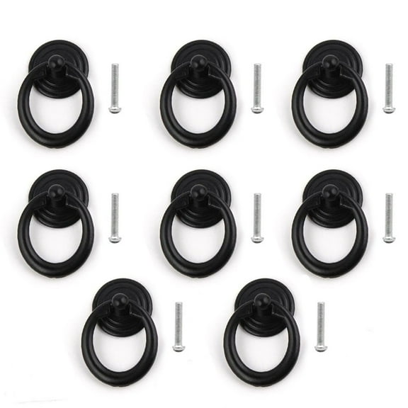 8PCS Ring Pull Handle Cabinet Knob Drawer Dresser Cupboard Drop Zinc Alloy Black