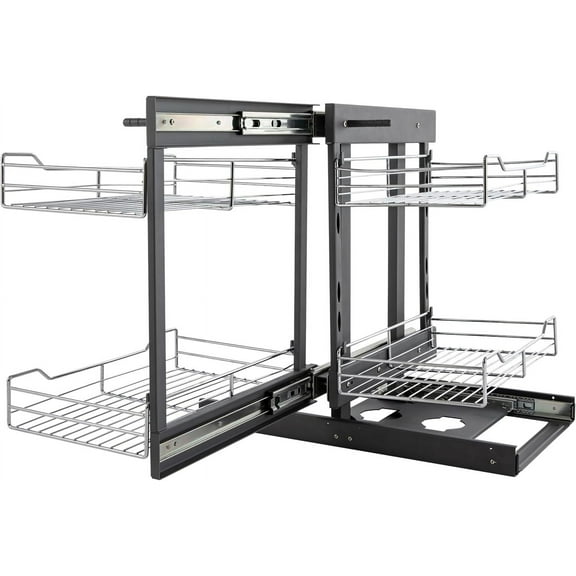 Blind Corner Pull Out Organizer for 31.5" Cabinet, Heavy Duty 2 Tier 4 Shelf 11" Kitchen Cabinet Organizer Left & Right Open Storage Basket Cabinet Mount for Home Kitchen