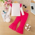 thumbnail image 4 of SYMOID Girls' 2-Piece Outfit Set (2-6T) - Knitting Cotton Long Sleeve Top with Butterfly Print & Hot Pink Flare Pants, Ruffled Kids Girl Casual Dressy Outfit,Size 4 T, 4 of 9