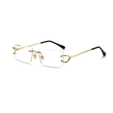 Vintage Frameless Narrow Clear Lens Retro Style Designer Rectangular Gold Wire Frame Metal Unisex Square Rimless Men’s Women Clear Tint Rectangle Hip Hop Eye Glasses
