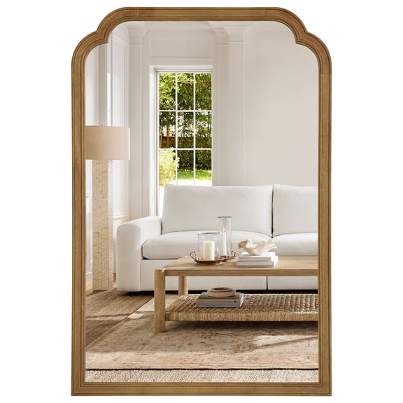 WallBeyond Rustic Wood Frame Wall Mirror Decorative for Bathroom, 24" × 36", Natural Wood
