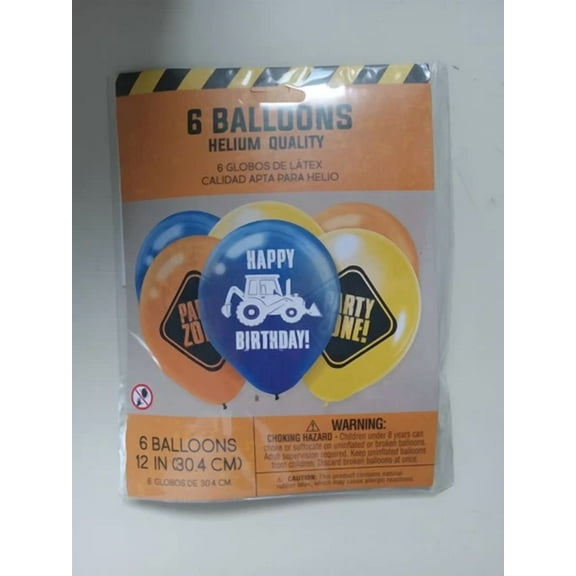 Construction Birthday 12-Inch Latex Balloons 6 Per Pack Birthday Decorations