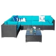 thumbnail image 5 of Cozyhom 6 Pieces Outdoor Wicker Rattan Furniture Set,Patio PE Wicker Conversation Set with Coffee Table,Blue, 5 of 6