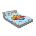 thumbnail image 2 of Ambesonne Emoji Fitted Sheet & Pillow Sham Set, Mustache Back Funny Face Beer, Calking, Pale Blue and Cinnamon, 2 of 2
