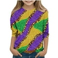 thumbnail image 2 of Spazoro Kids Child Girls Casual T-Shirts Tee, Mardi Gras Print 3/4 Sleeve Crew Neck Summer Fashion Loose Tops Trousers for Girls Multicolor Size 4-5 T, 2 of 5
